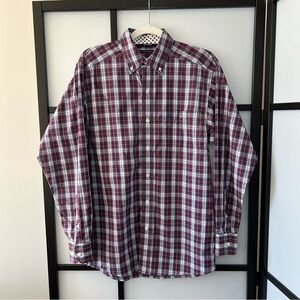 [XS] Ariat Navy Blue, White & Red Plaid Long Sleeve Casual Western Dress Shirt